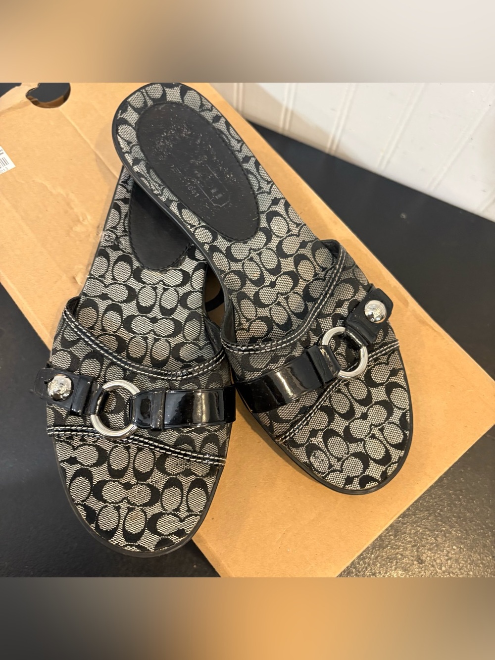 Coach Signature Canvas
Slide Sandals Open Toe
Buckle Strap Black 8B